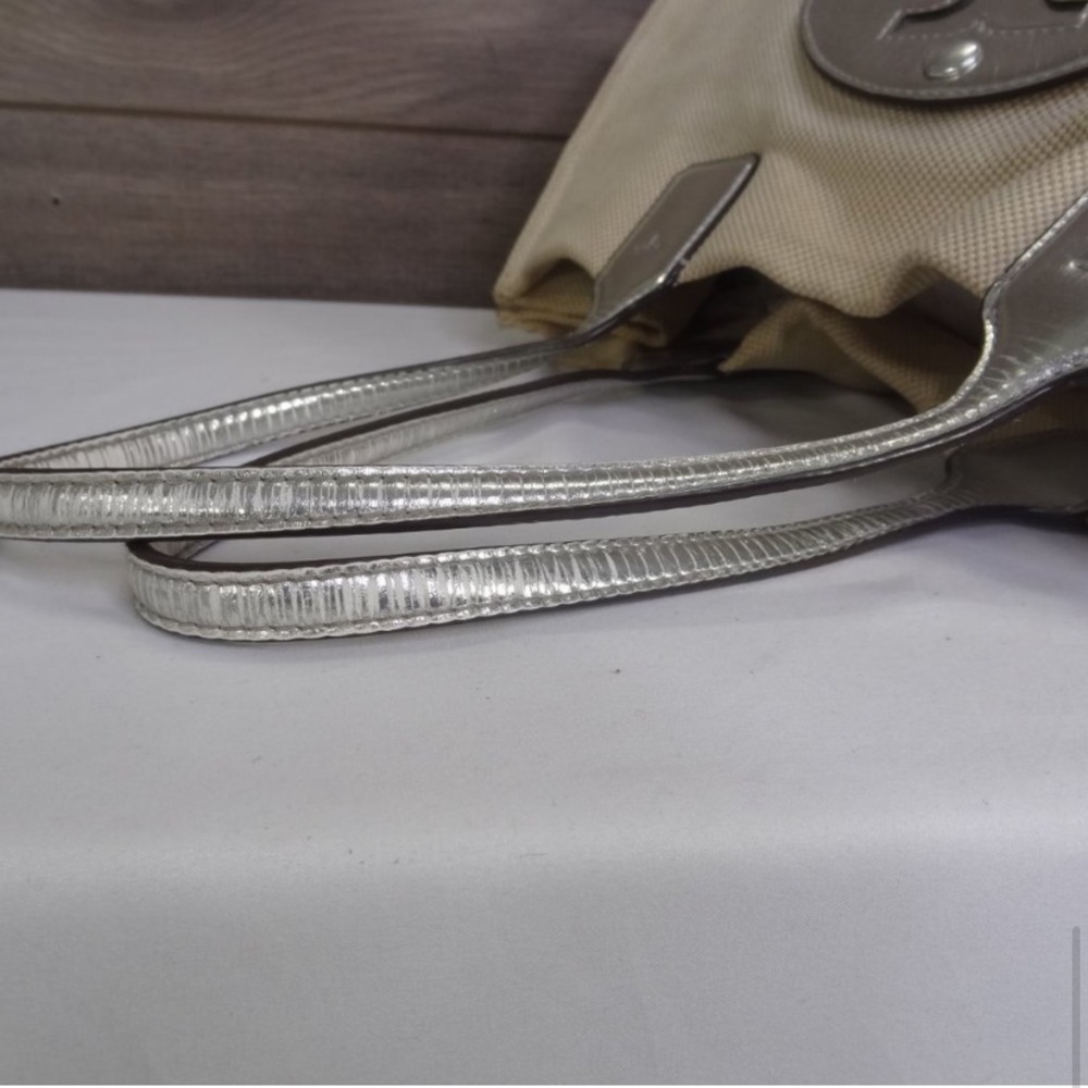 Tory Burch Small Ella Natural Canvas Silver Leather Trim Tote Bag Purse - Picture 8 of 8